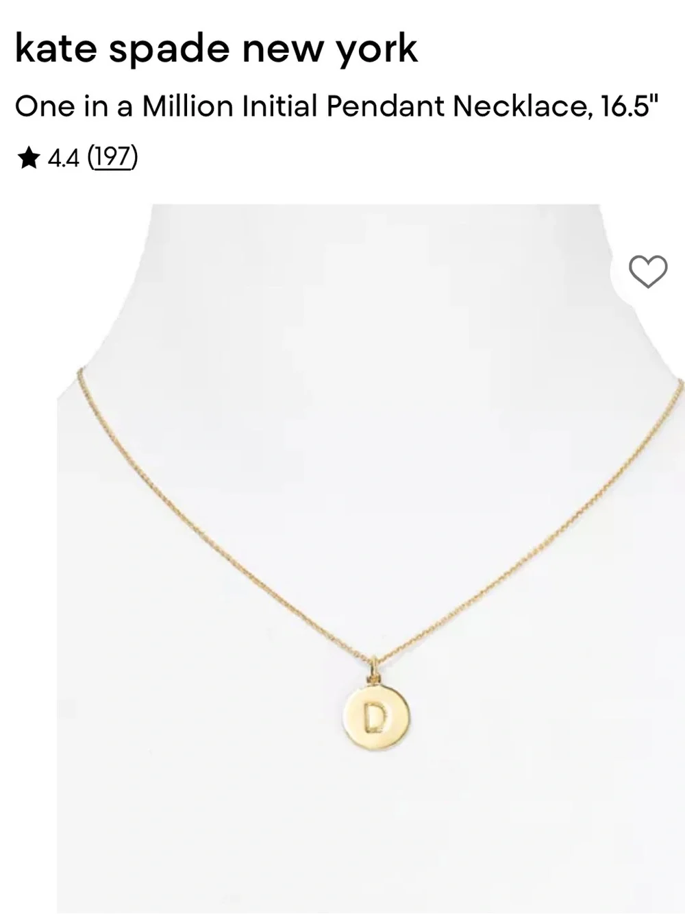 kate spade Gold Initial D Disc Pendant Necklace